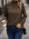 T-shirt élégant à manches longues et col montant pour femme - mélange de polyester