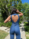 Tuta in denim retrò con schiena scoperta - Trendy ed elegante per un tocco vintage
