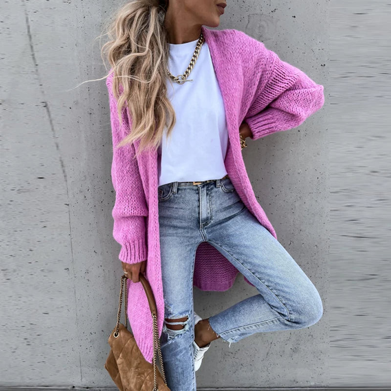 Cardigan de cachemira de mujer elegante - longitud media y caliente para otoño/invierno