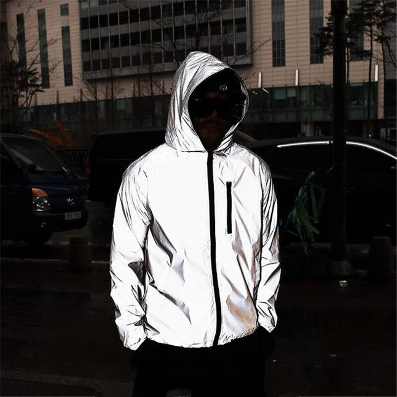 Chaqueta cortavientos impermeable reflectante con capucha para hombre