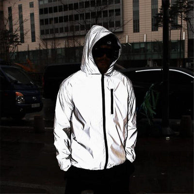 Chaqueta cortavientos impermeable reflectante con capucha para hombre