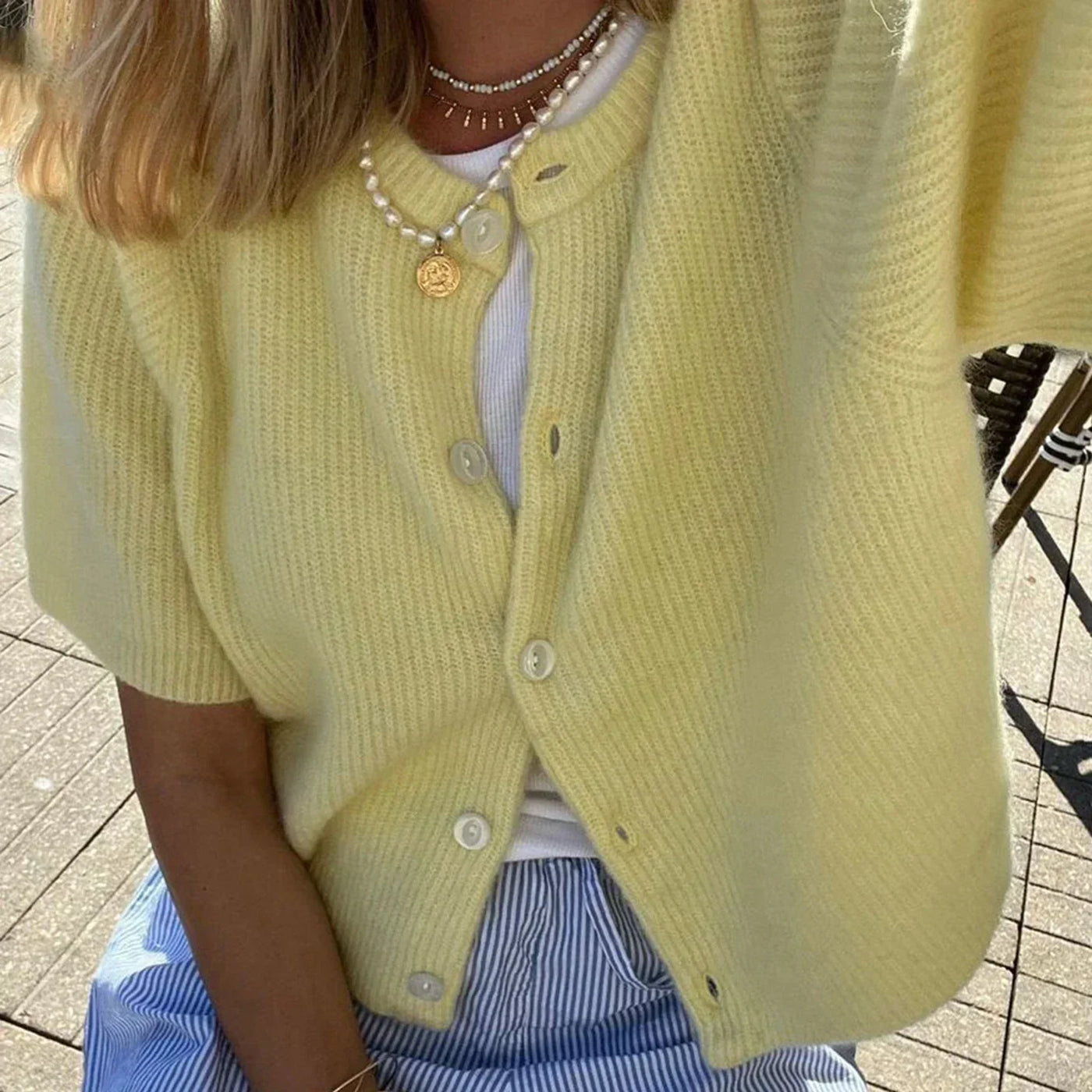 Cárdigan de mujer de manga corta y cuello redondo | Ideal para todas las estaciones
