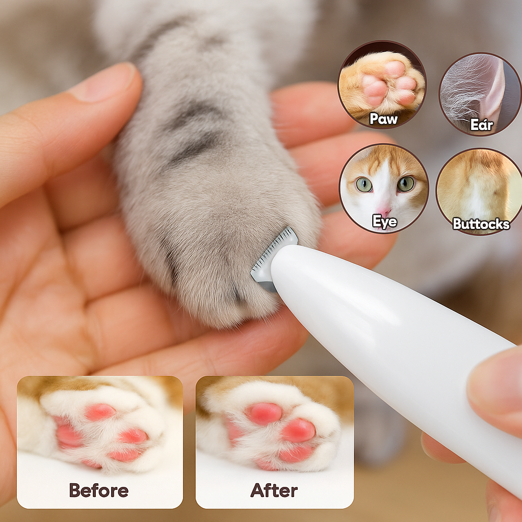 Trimmer impermeabile per cani e gatti con luce LED e ampia lama in acciaio inox