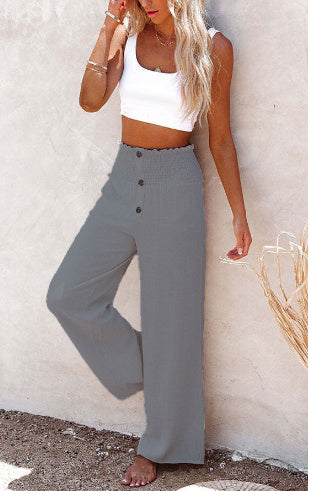 Carly - Pantalon taille haute, jambes larges et manches longues