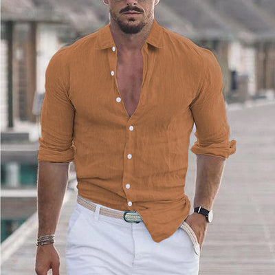 Samuel - Chemise homme en lin à col rabattu