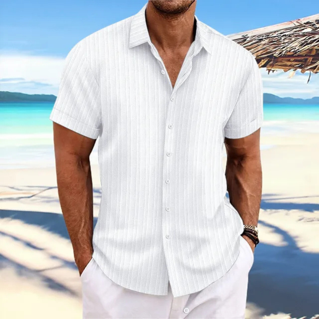 Camicia da uomo a maniche corte con bottoni a righe