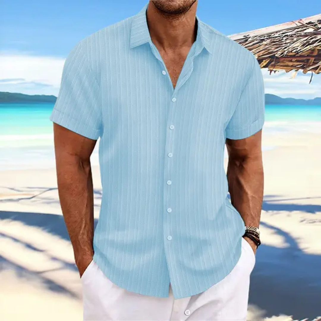 Camicia da uomo a maniche corte con bottoni a righe