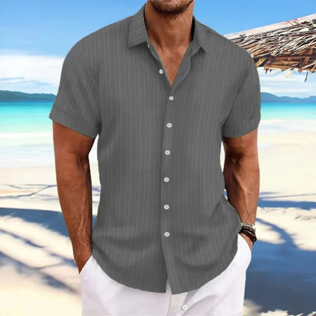 Camicia da uomo a maniche corte con bottoni a righe