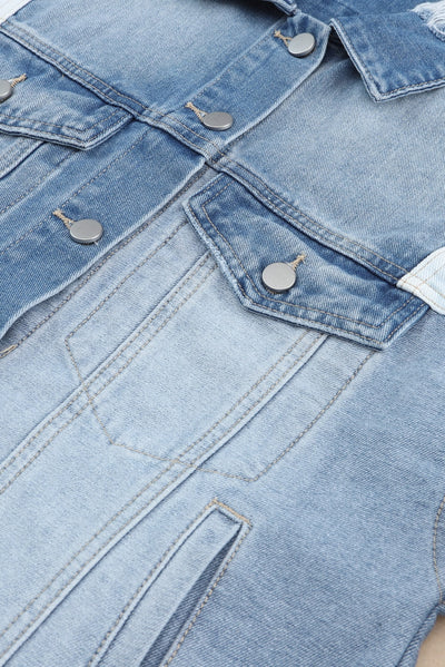 Chaqueta de mezclilla con mosaicos y borde incautado - Mujer