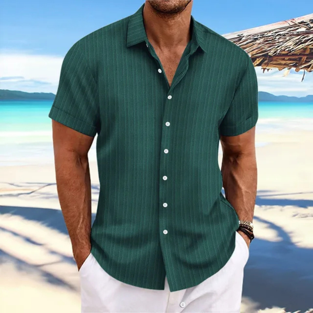 Camicia da uomo a maniche corte con bottoni a righe