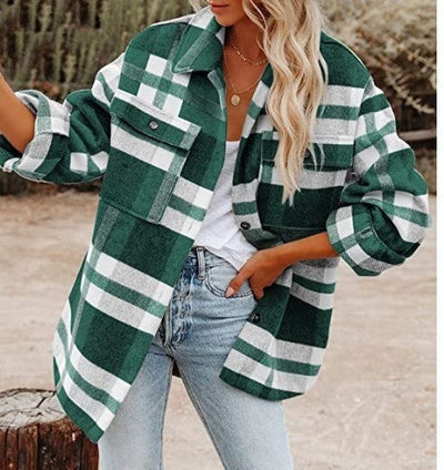Camisa rústica de estilo escocés para mujer 