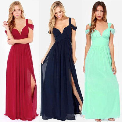 Abito da donna elegante con spalla scoperta e maxi spacco