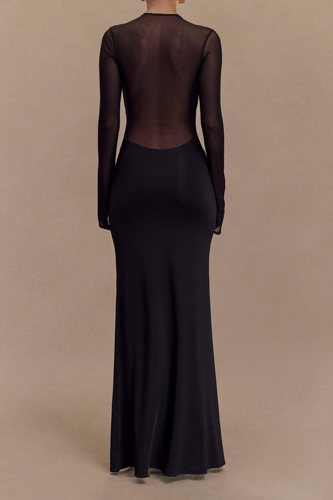 Gillian - Elegante vestido largo para mujer en malla transparente con diseño transparente