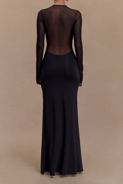 Gillian - Elegante vestido largo para mujer en malla transparente con diseño transparente