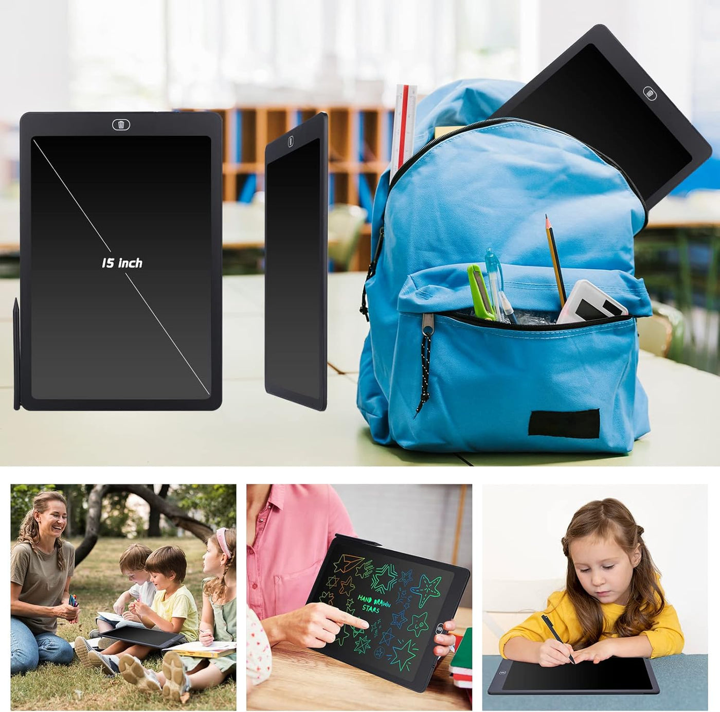 lavagna di scrittura LCD da 15 pollici - Lavagna da disegno elettronica per bambini e adulti