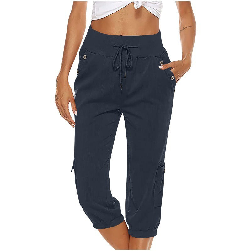 Juliet - Pantalon court en coton et lin avec poches cargo