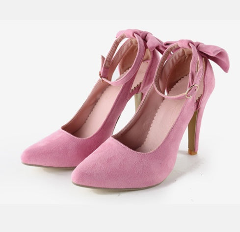 Tacones altos de moda para mujer, con tiras de lazo y puntas puntiagudas.