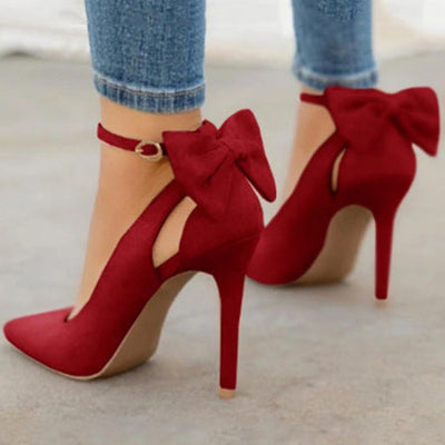 Tacones altos de moda para mujer, con tiras de lazo y puntas puntiagudas.