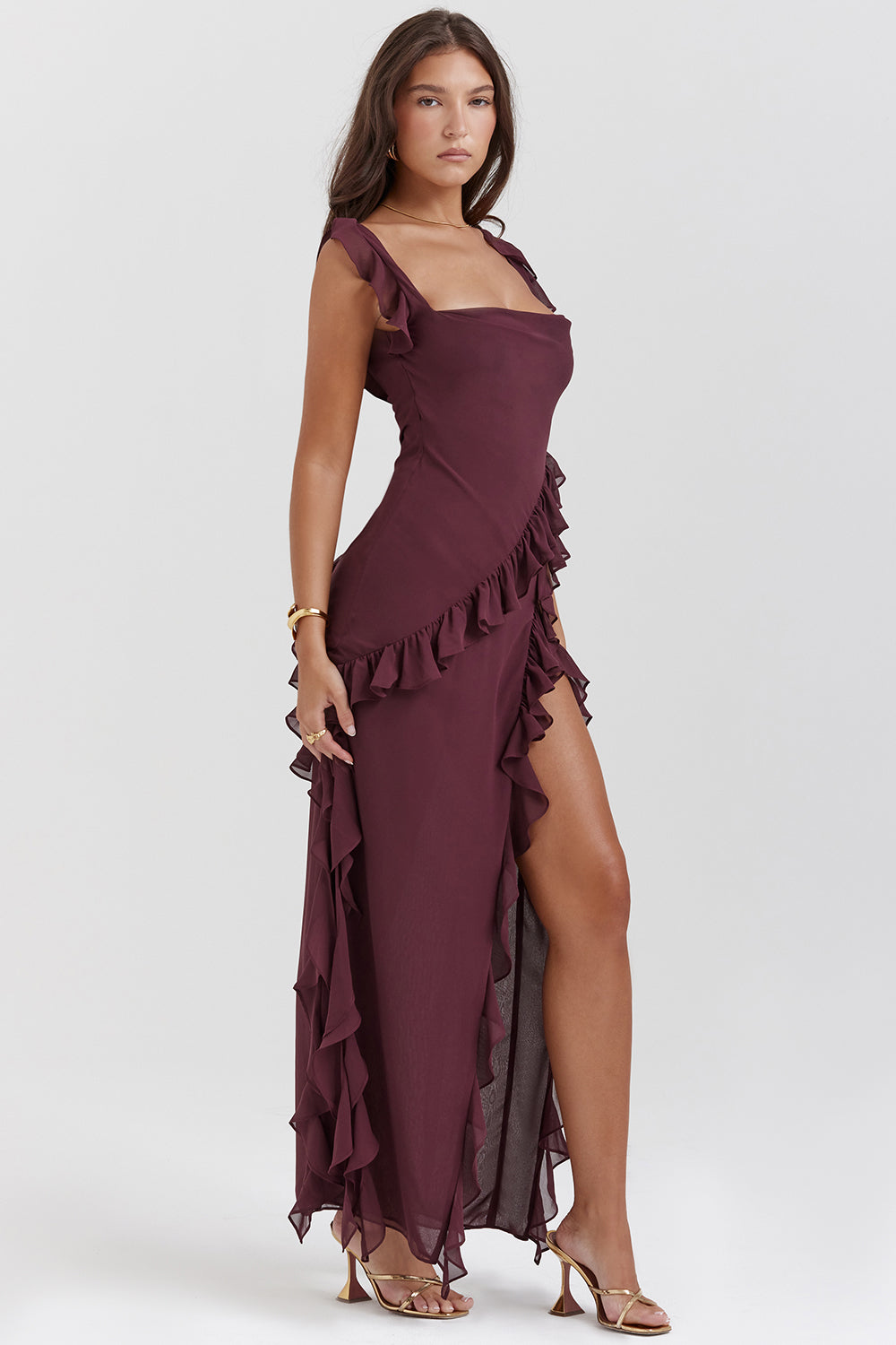 Abito Melantha da donna - Spalline regolabili - Dettaglio volant - Spacco alto - Taglio elegante