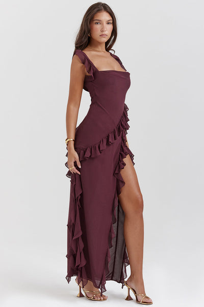 Abito Melantha da donna - Spalline regolabili - Dettaglio volant - Spacco alto - Taglio elegante