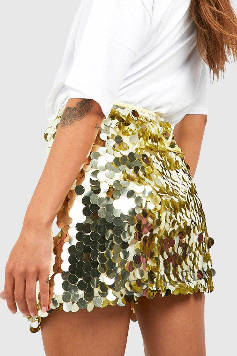 Mila - Jupe séduisante en tissu à paillettes de couleur unie