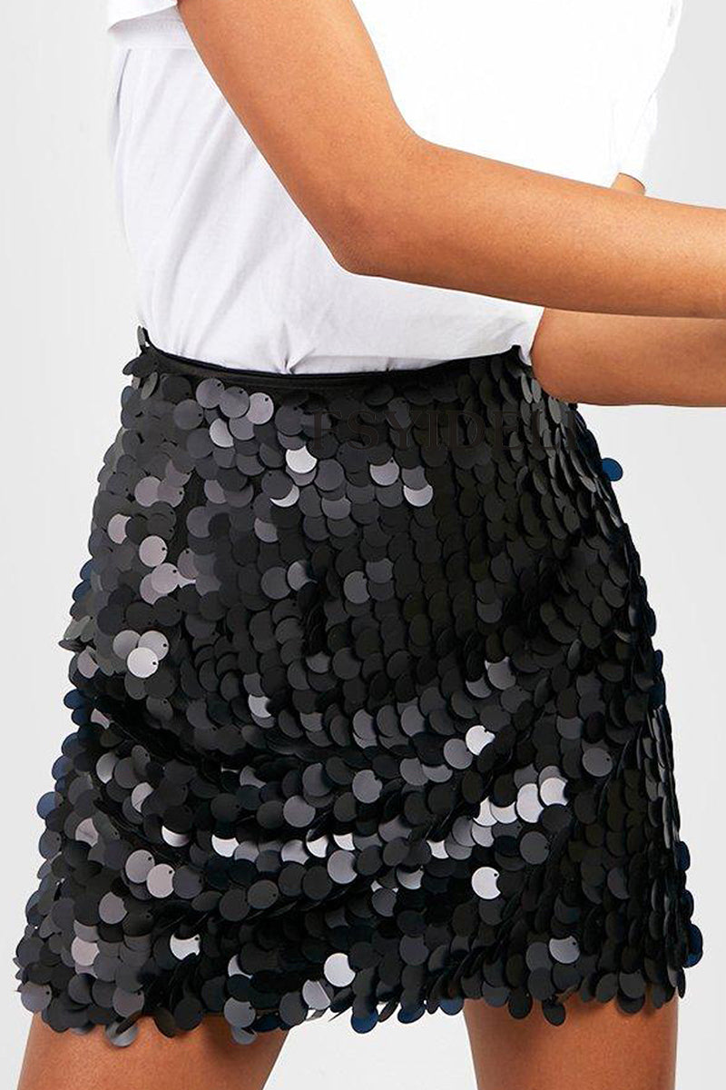 Mila - Jupe séduisante en tissu à paillettes de couleur unie