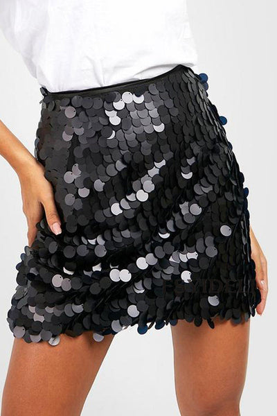 Mila - Jupe séduisante en tissu à paillettes de couleur unie