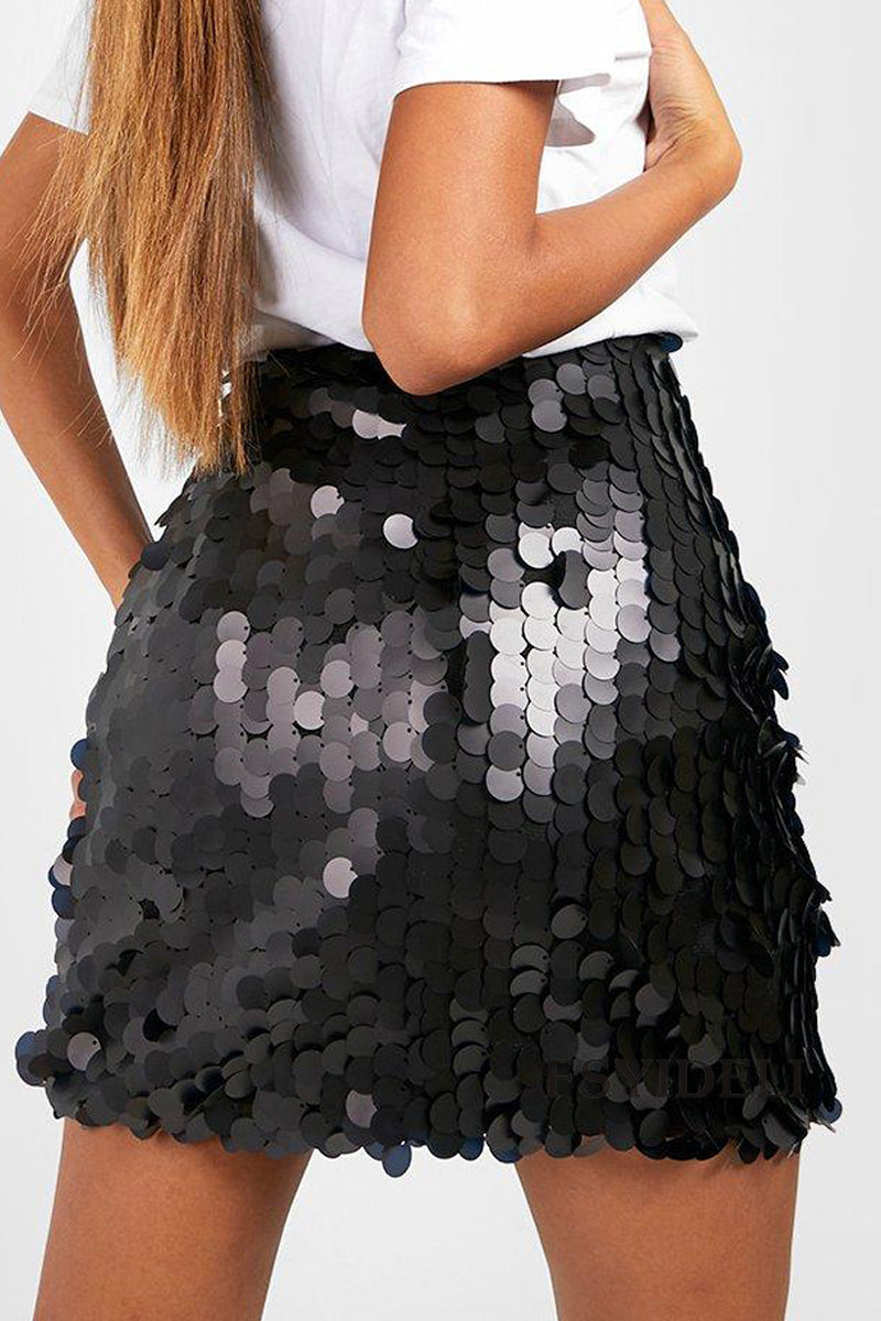 Mila - Jupe séduisante en tissu à paillettes de couleur unie
