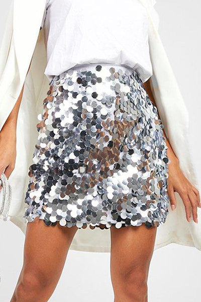 Mila - Jupe séduisante en tissu à paillettes de couleur unie