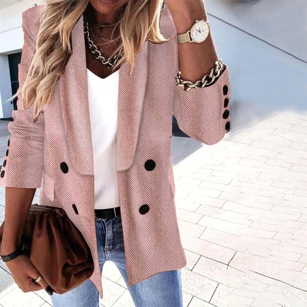 Chaqueta blazer popular de color sólido con solapas y mangas largas.