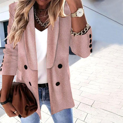 Chaqueta blazer popular de color sólido con solapas y mangas largas.