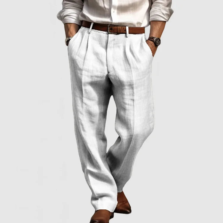 Pantalon décontracté coupe droite en coton et lin pour homme - Adriano