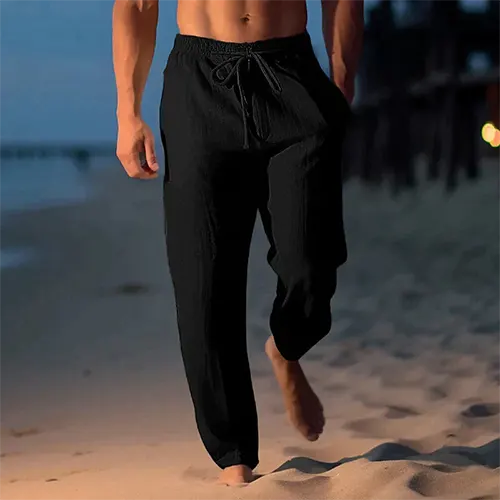 Pantalon en lin pour homme - Coupe droite - Taille mi-haute - Essentiel d'été