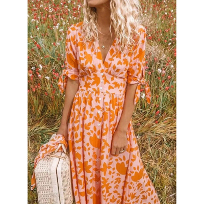 Abito con manica a cravatta con scollo a V in stile bohémien - Maxi
