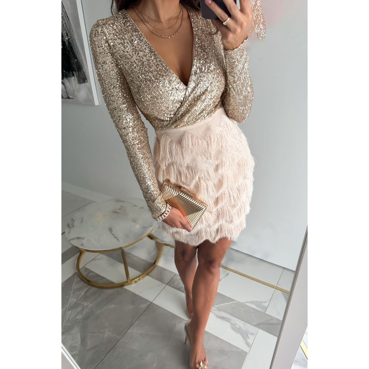 Vestido Elia con patchwork y flecos 