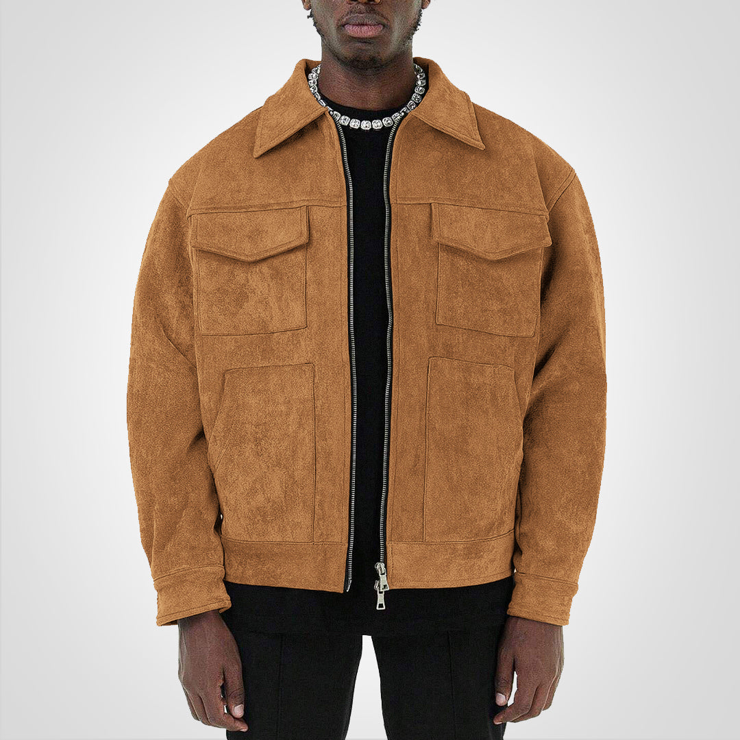 RetroStreet | Giacca corta con zip in pelle scamosciata