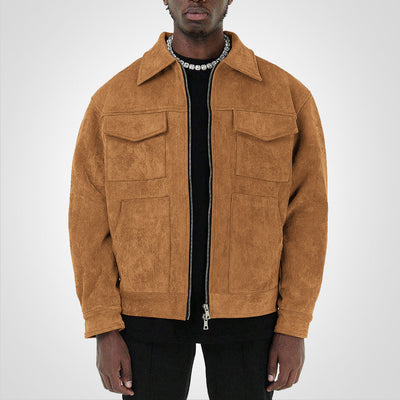 RetroStreet | Giacca corta con zip in pelle scamosciata