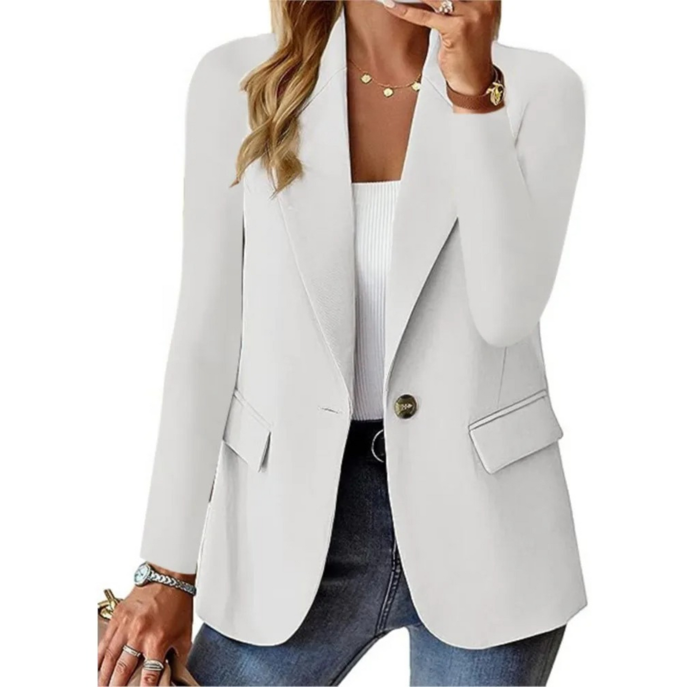 Blazer casual da donna a maniche lunghe con fibbia e tasca sottile