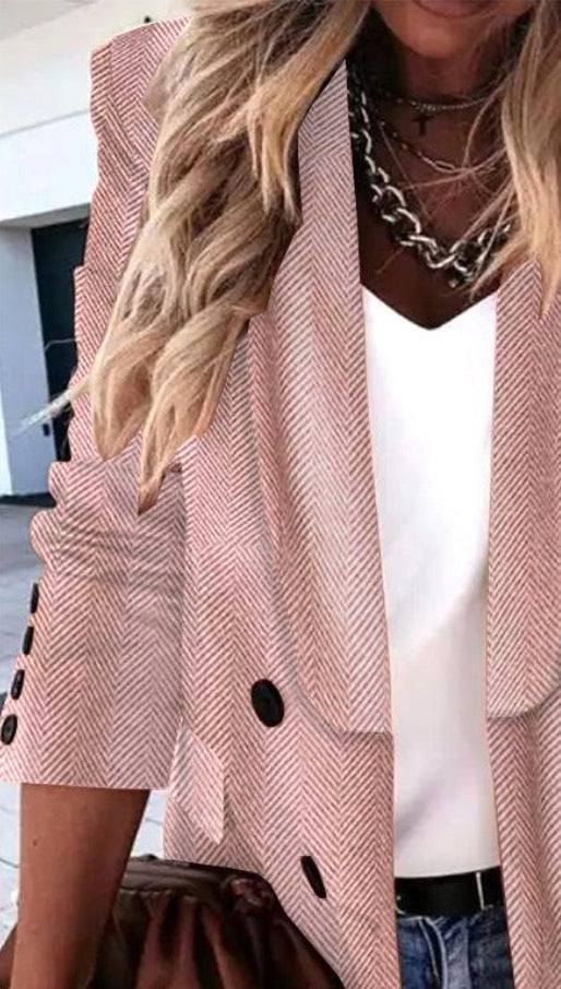 Chaqueta blazer popular de color sólido con solapas y mangas largas.