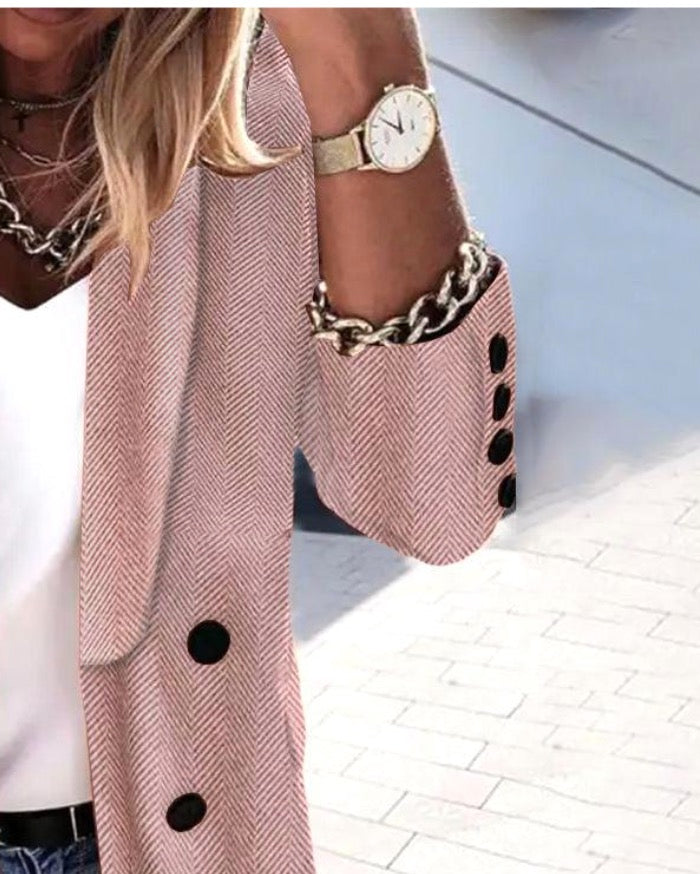 Chaqueta blazer popular de color sólido con solapas y mangas largas.