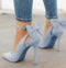 Tacones altos de moda para mujer, con tiras de lazo y puntas puntiagudas.
