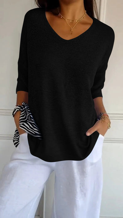 Haut en tricot simple et ajusté à col en V pour femme