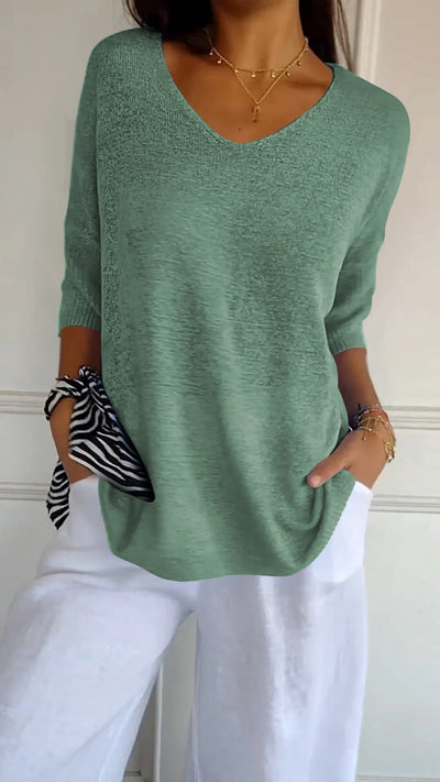 Haut en tricot simple et ajusté à col en V pour femme