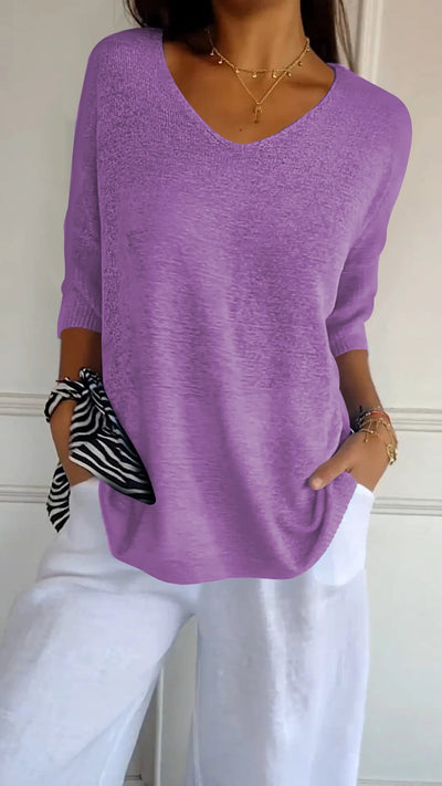 Haut en tricot simple et ajusté à col en V pour femme