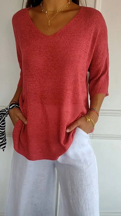 Haut en tricot simple et ajusté à col en V pour femme