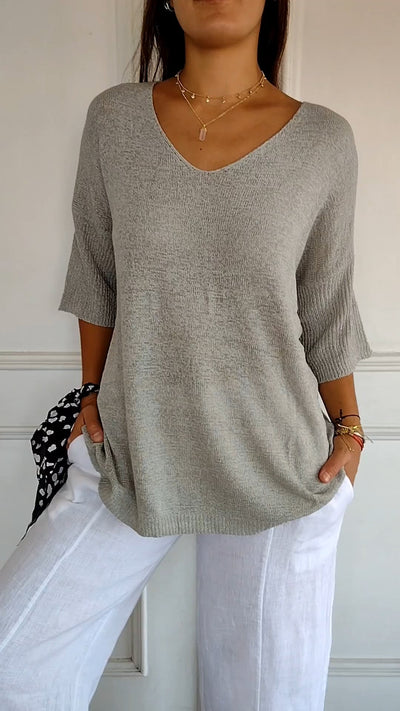 Haut en tricot simple et ajusté à col en V pour femme