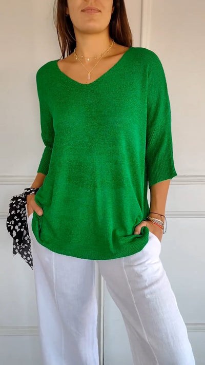 Haut en tricot simple et ajusté à col en V pour femme