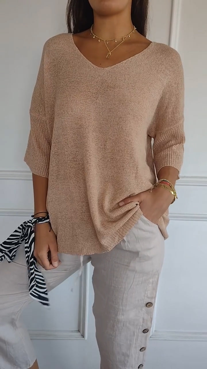 Haut en tricot simple et ajusté à col en V pour femme