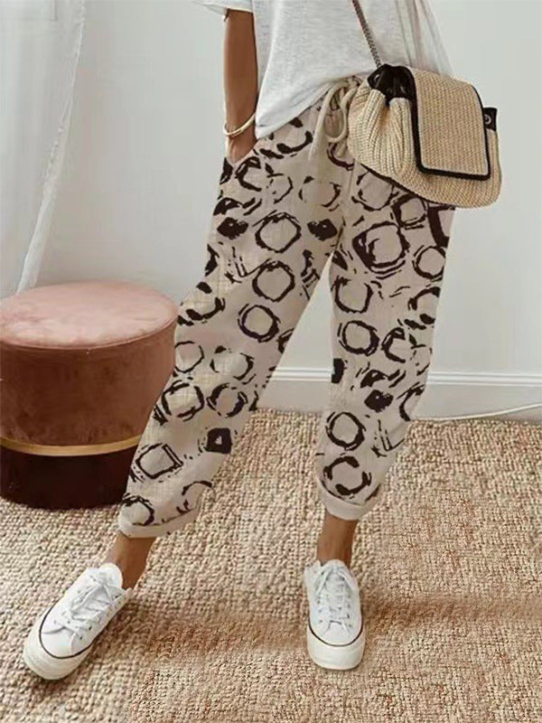 Sandra - Pantalon décontracté en coton et lin imprimé