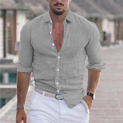 Samuel - Chemise homme en lin à col rabattu